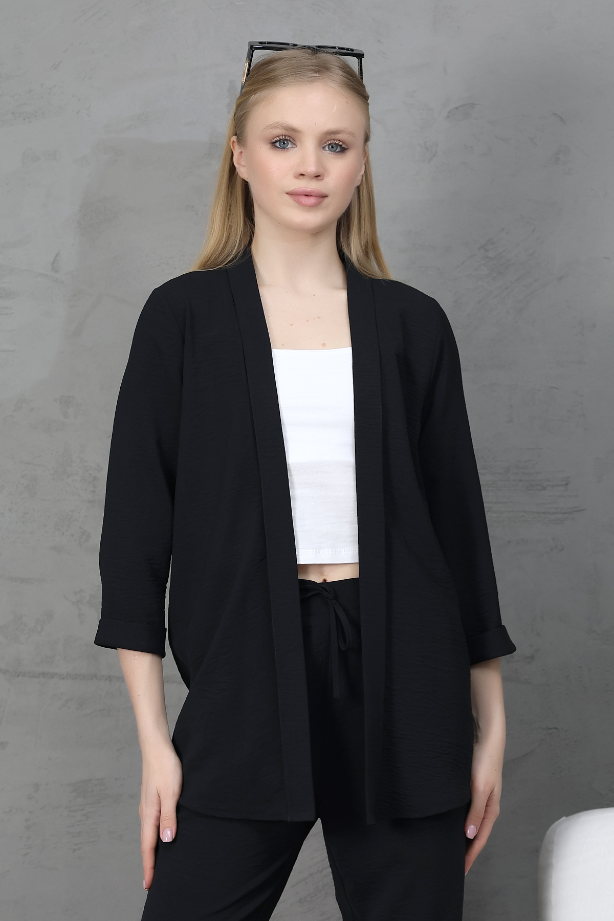 Ayrobin kumaştan kimono model ceket pantolon takım  S-M-L-XL