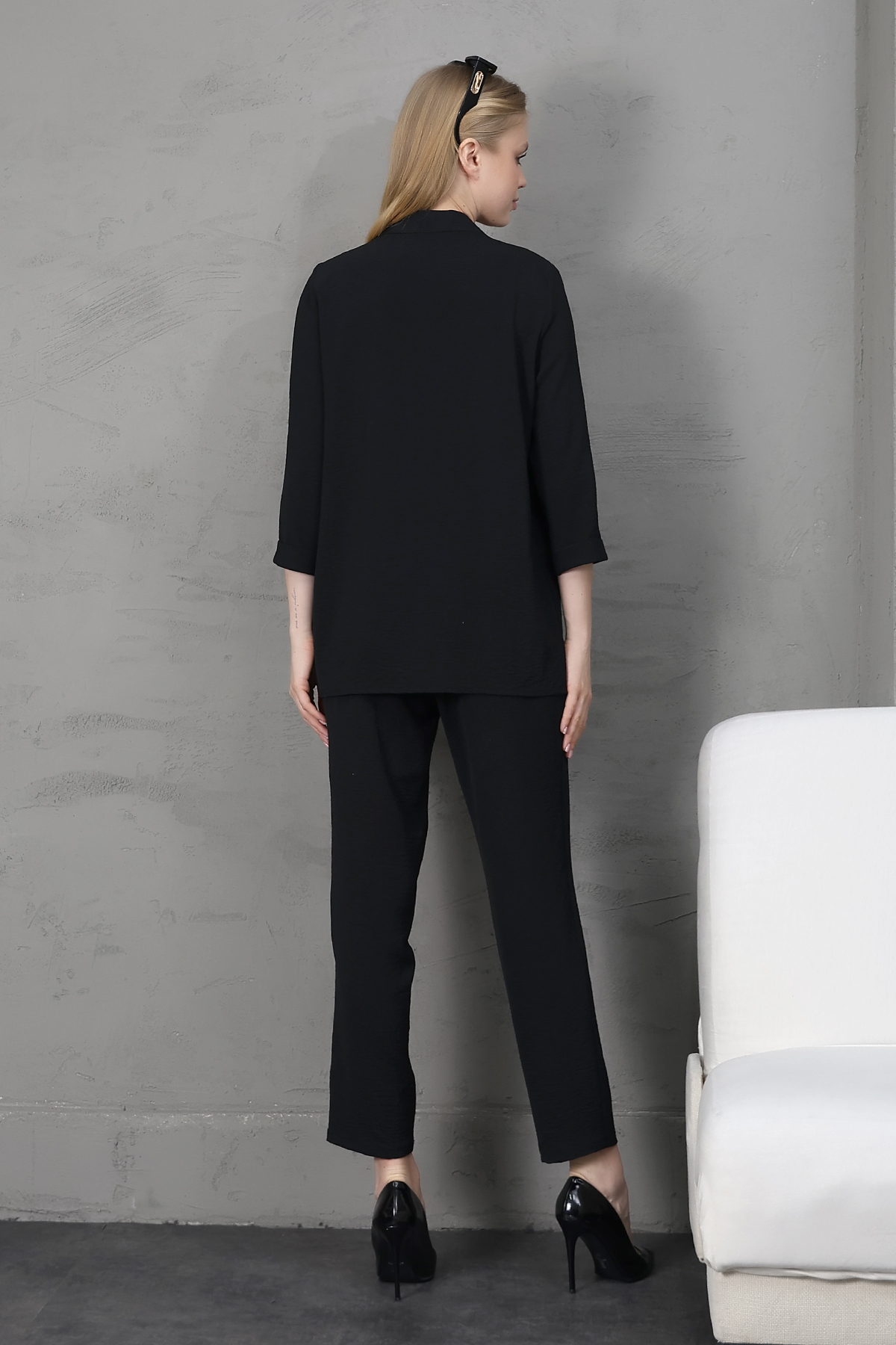 Ayrobin kumaştan kimono model ceket pantolon takım  S-M-L-XL